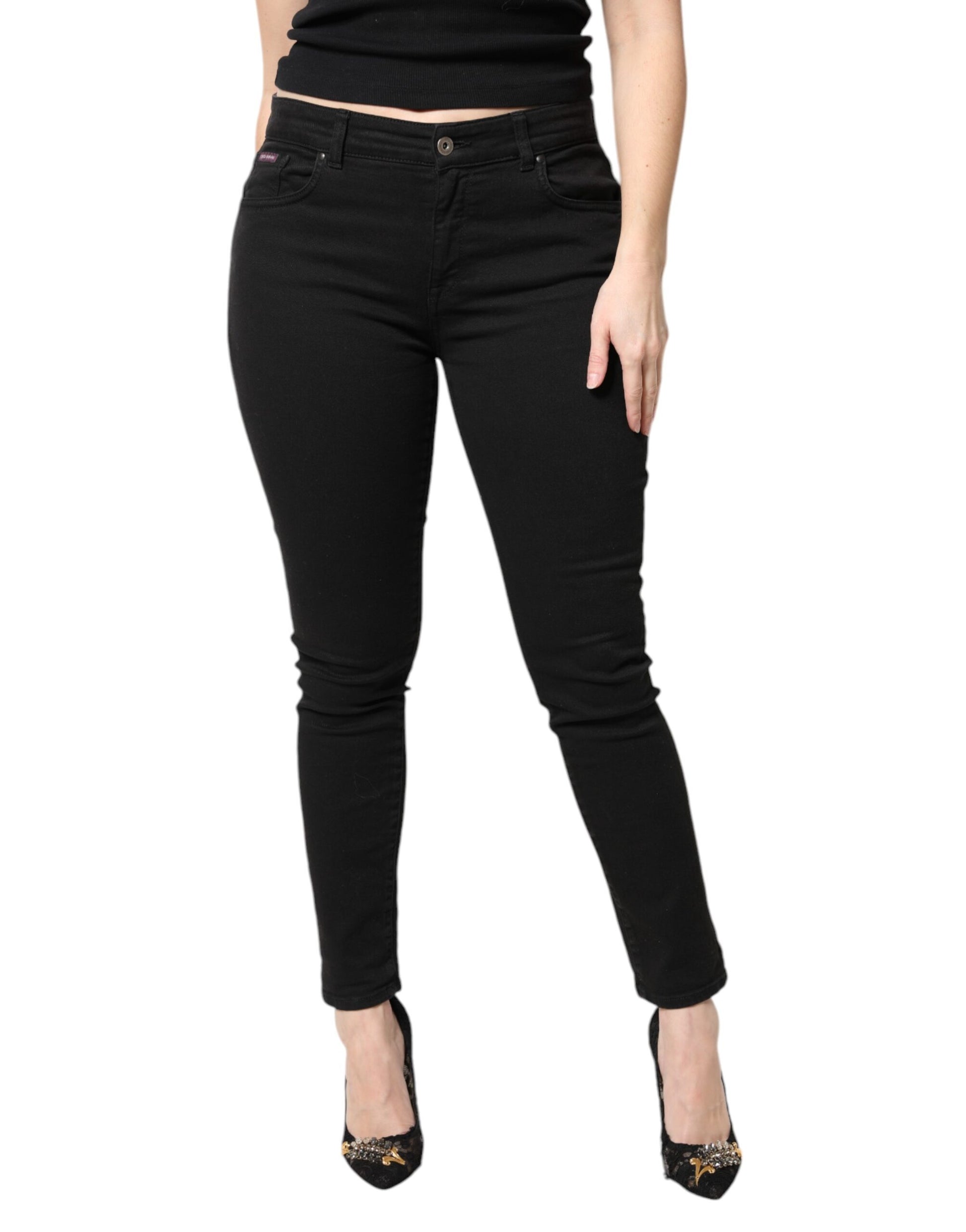 Black Cotton Mid Waisted Skinny Denim Jeans-Dolce & Gabbana-LabelTerrace.com