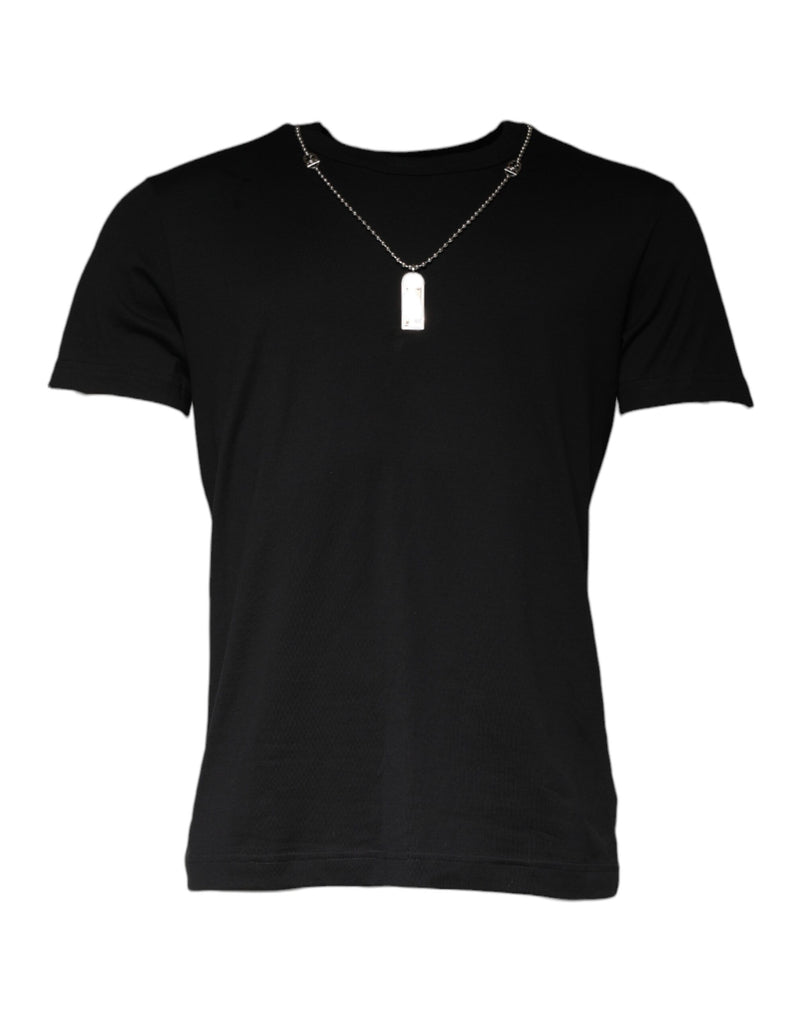 Black Cotton Necklace Embellished T-shirt-Dolce & Gabbana-LabelTerrace.com