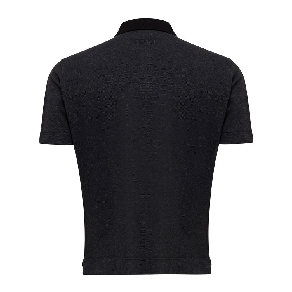 Black Cotton Polo Shirt-Fendi-LabelTerrace.com