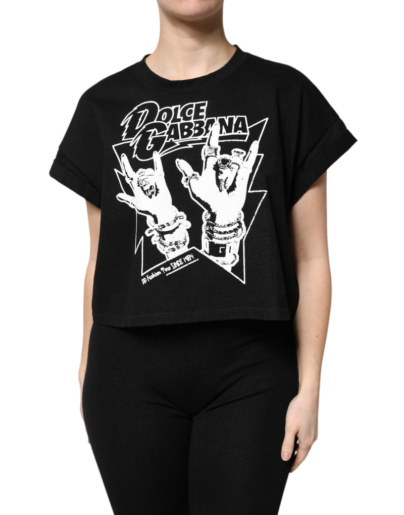 Black Cotton Printed Short Sleeves T-shirt-Dolce & Gabbana-LabelTerrace.com
