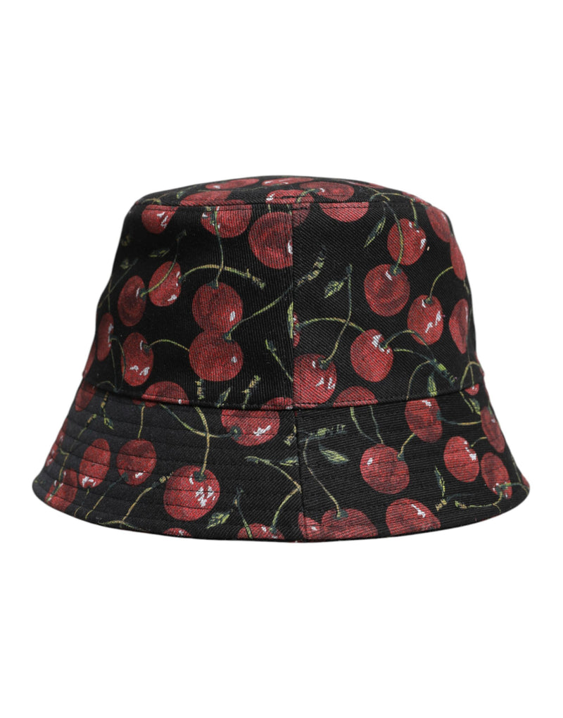 Black Cotton Printed Wide Brim Bucket Hat-Dolce & Gabbana-LabelTerrace.com