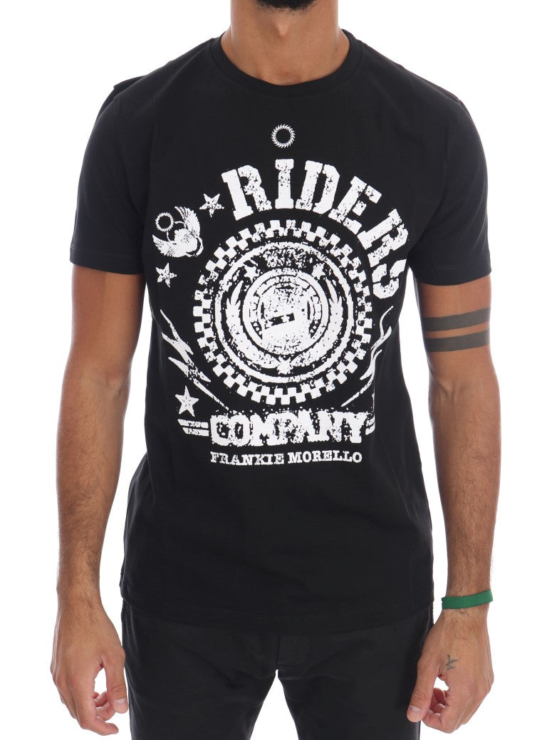 Black Cotton RIDERS Crewneck T-Shirt-Frankie Morello-LabelTerrace.com