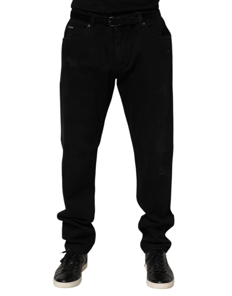 Black Cotton Regular Denim Men Trouser Jeans-Dolce & Gabbana-LabelTerrace.com