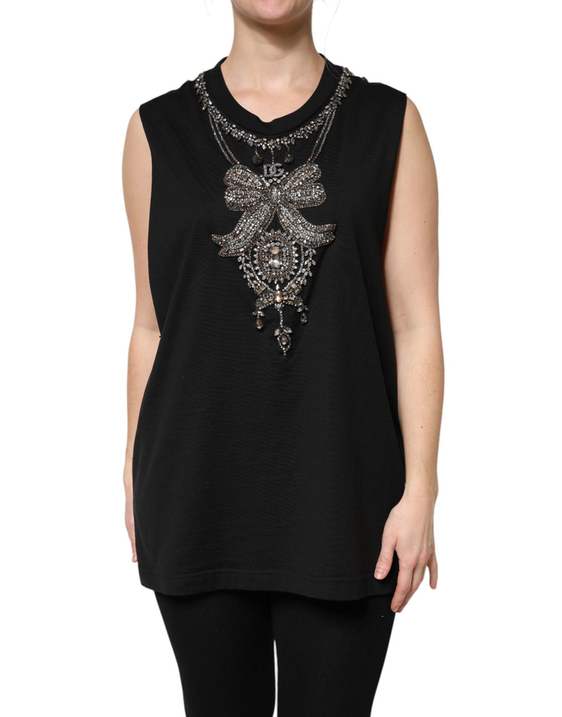 Black Cotton Rhinestone Embellished Tank Top-Dolce & Gabbana-LabelTerrace.com