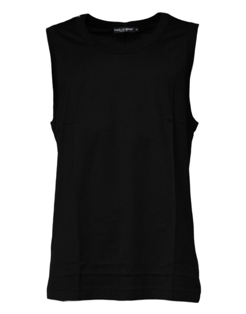 Black Cotton Round Neck Sleeveless T-shirt-Dolce & Gabbana-LabelTerrace.com