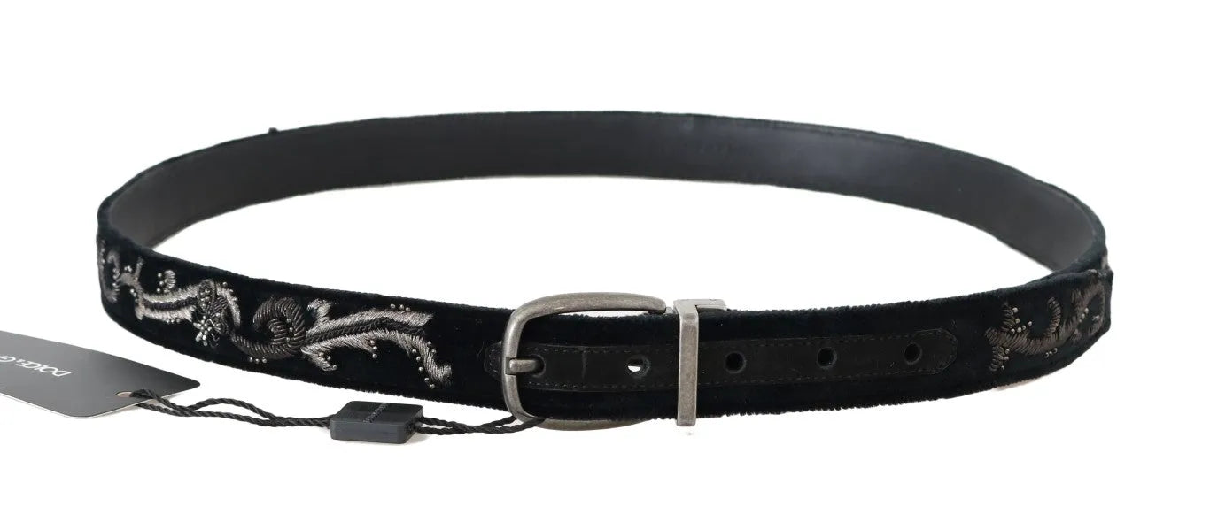 Black Cotton Royal Bee Embroidery Belt-Dolce & Gabbana-LabelTerrace.com