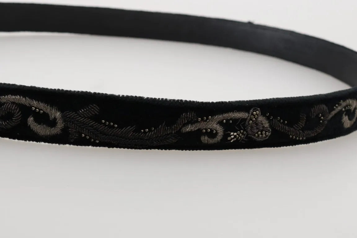 Black Cotton Royal Bee Embroidery Belt-Dolce & Gabbana-LabelTerrace.com