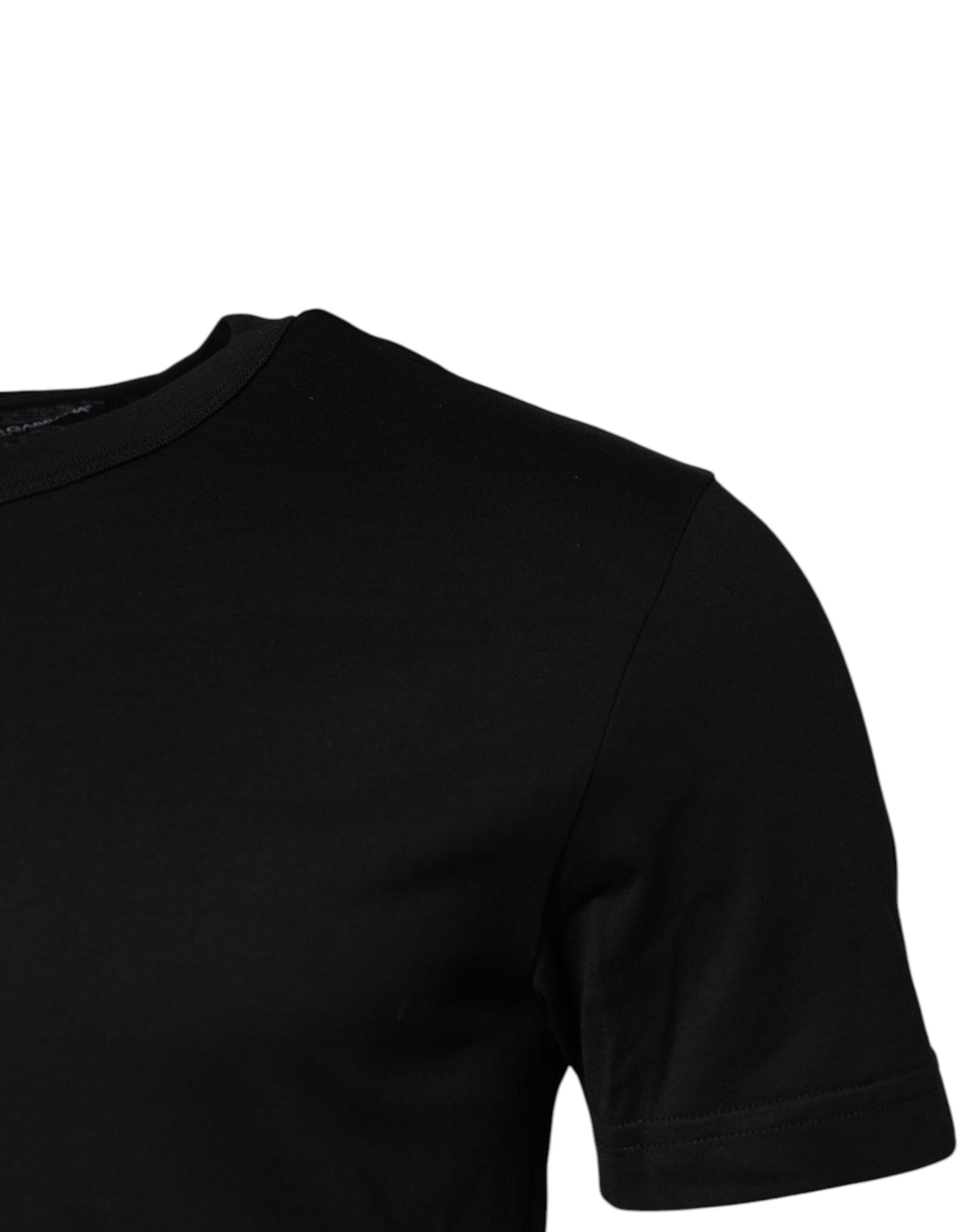 Black Cotton Short Sleeves Round Neck T-shirt-Dolce & Gabbana-LabelTerrace.com