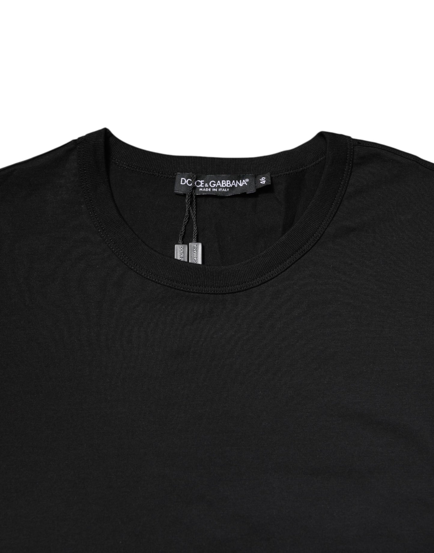 Black Cotton Short Sleeves Round Neck T-shirt-Dolce & Gabbana-LabelTerrace.com