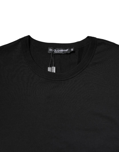 Black Cotton Short Sleeves Round Neck T-shirt-Dolce & Gabbana-LabelTerrace.com