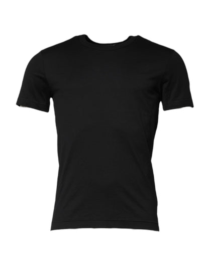 Black Cotton Short Sleeves Round Neck T-shirt-Dolce & Gabbana-LabelTerrace.com