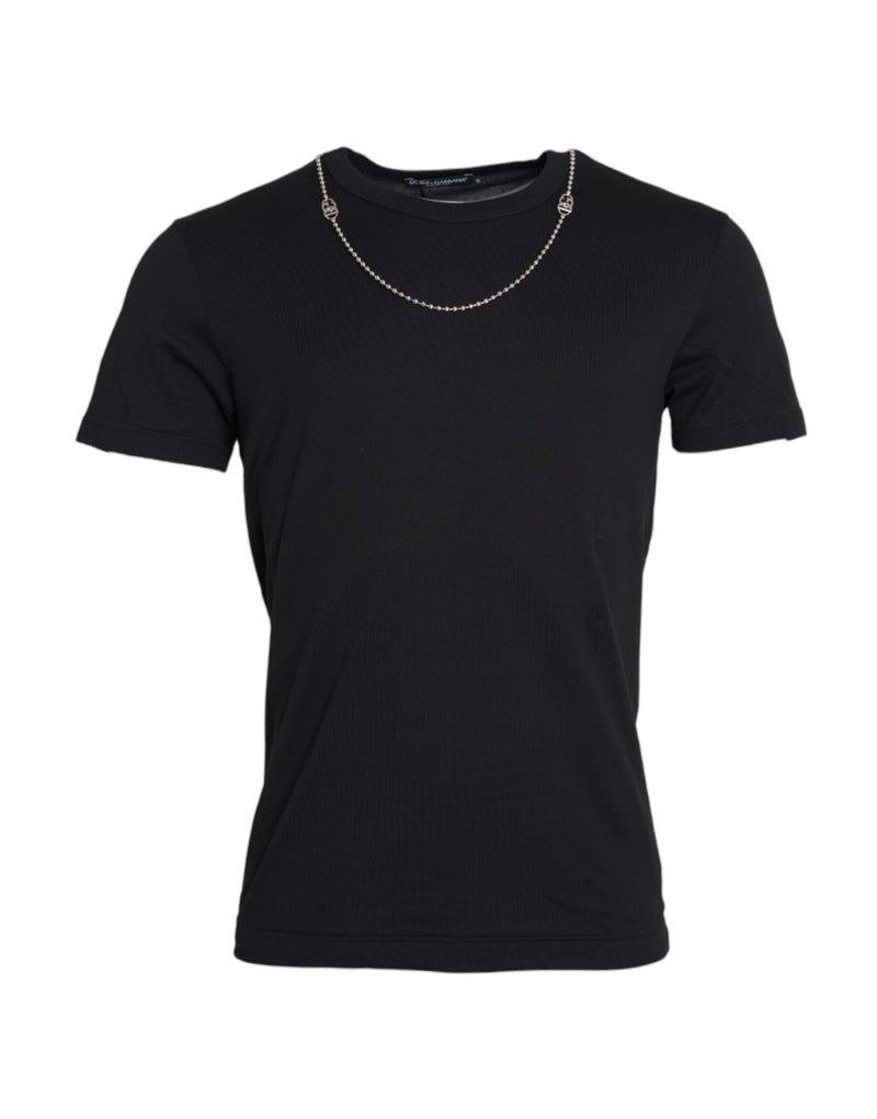 Black Cotton Silver Chain Short Sleeve T-shirt-Dolce & Gabbana-LabelTerrace.com
