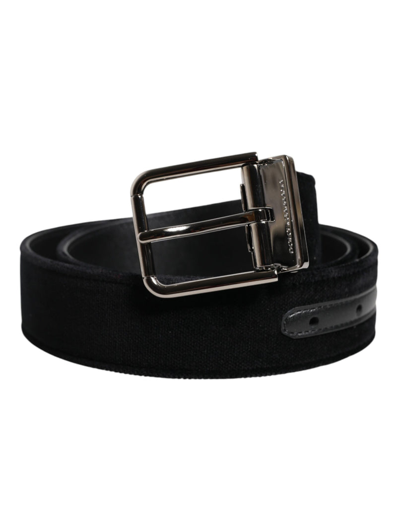 Black Cotton Silver Metal Buckle Belt-Dolce & Gabbana-LabelTerrace.com