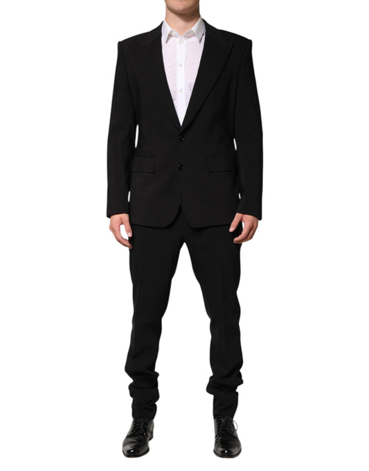 Black Cotton Single Breasted 2 Piece Suit-Dolce & Gabbana-LabelTerrace.com