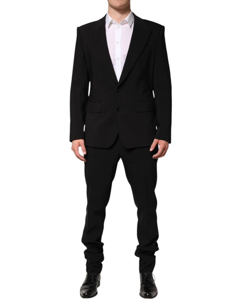 Black Cotton Single Breasted 2 Piece Suit-Dolce & Gabbana-LabelTerrace.com