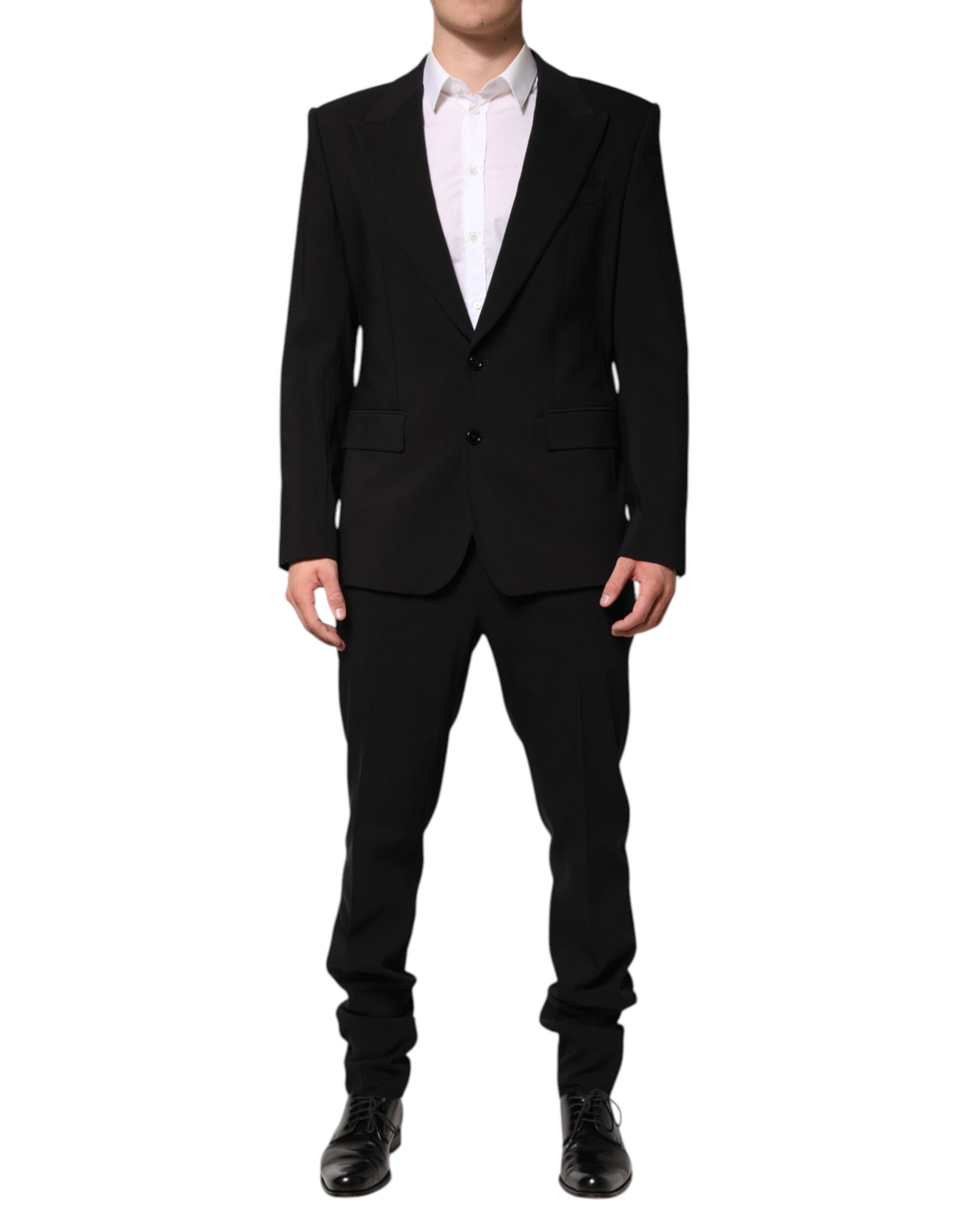 Black Cotton Single Breasted 2 Piece Suit