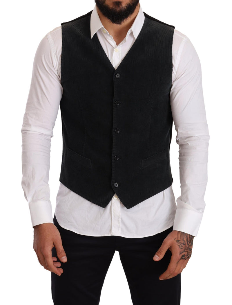 Black Cotton Single Breasted Waistcoat-Dolce & Gabbana-LabelTerrace.com
