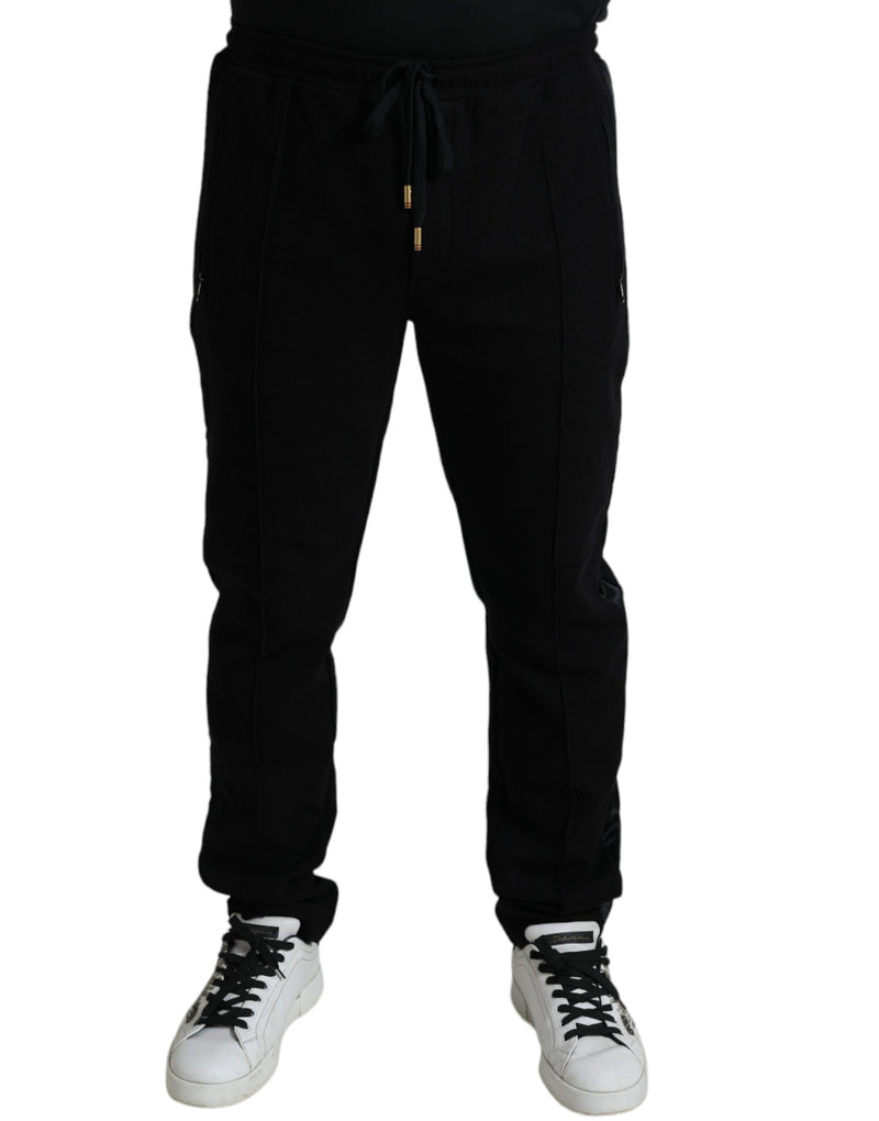 Black Cotton Skinny Jogger Sweatpants Pants-Dolce & Gabbana-LabelTerrace.com