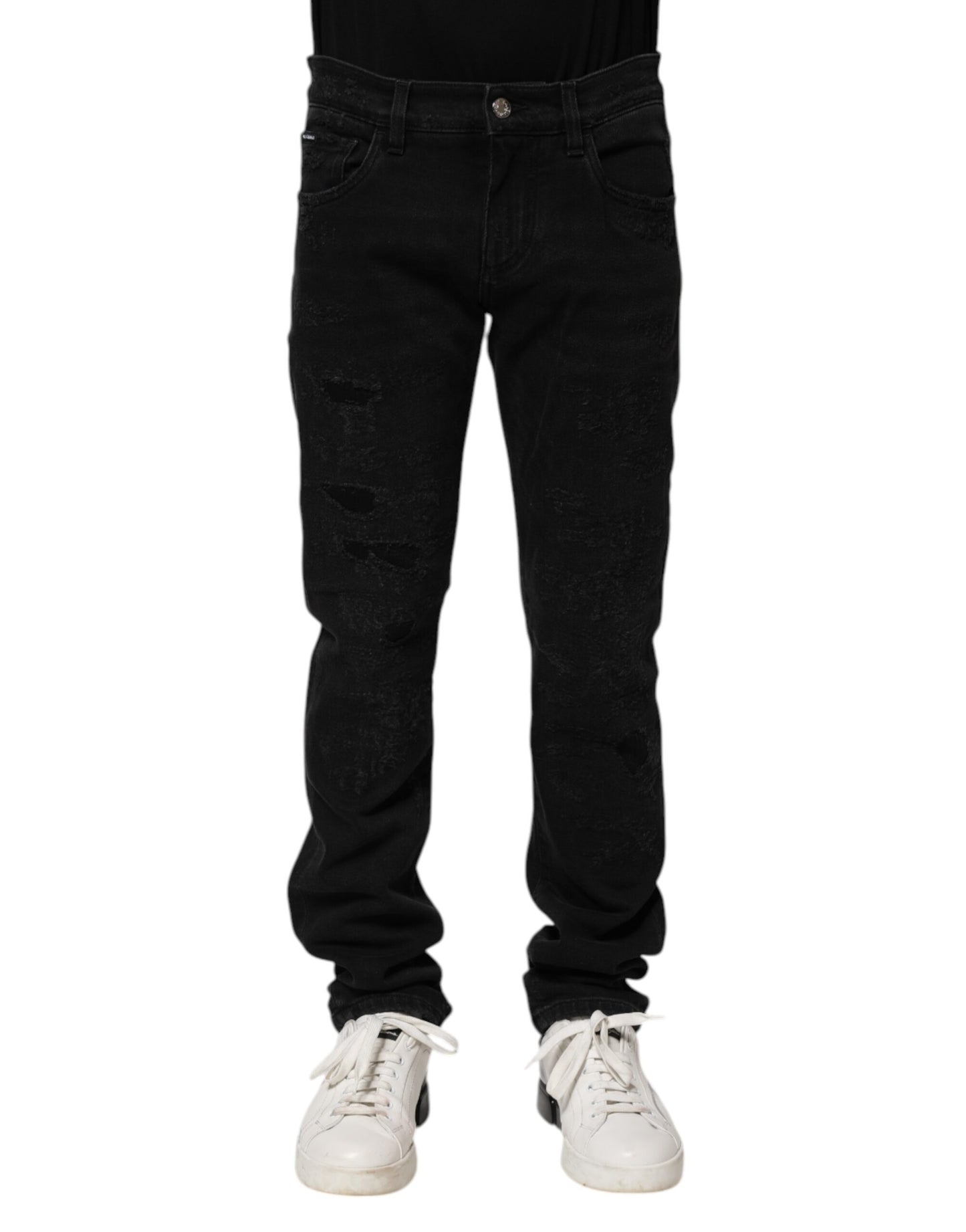 Black Cotton Skinny Men Denim Jeans-Dolce & Gabbana-LabelTerrace.com