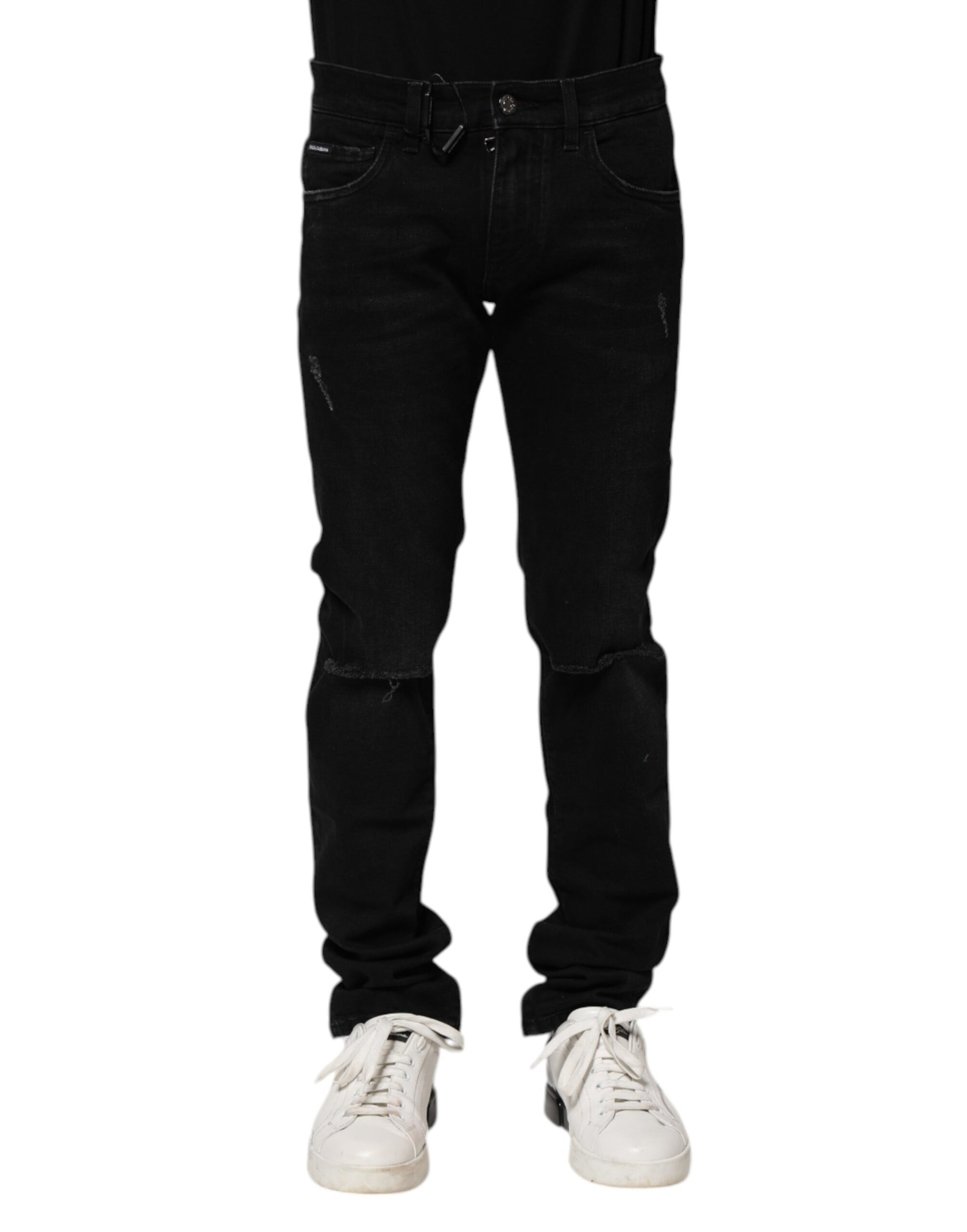 Black Cotton Skinny Men Denim Jeans-Dolce & Gabbana-LabelTerrace.com