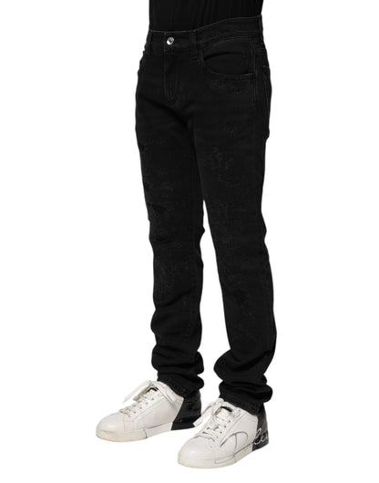 Black Cotton Skinny Men Denim Jeans-Dolce & Gabbana-LabelTerrace.com