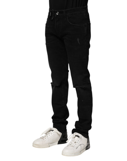 Black Cotton Skinny Men Denim Jeans-Dolce & Gabbana-LabelTerrace.com
