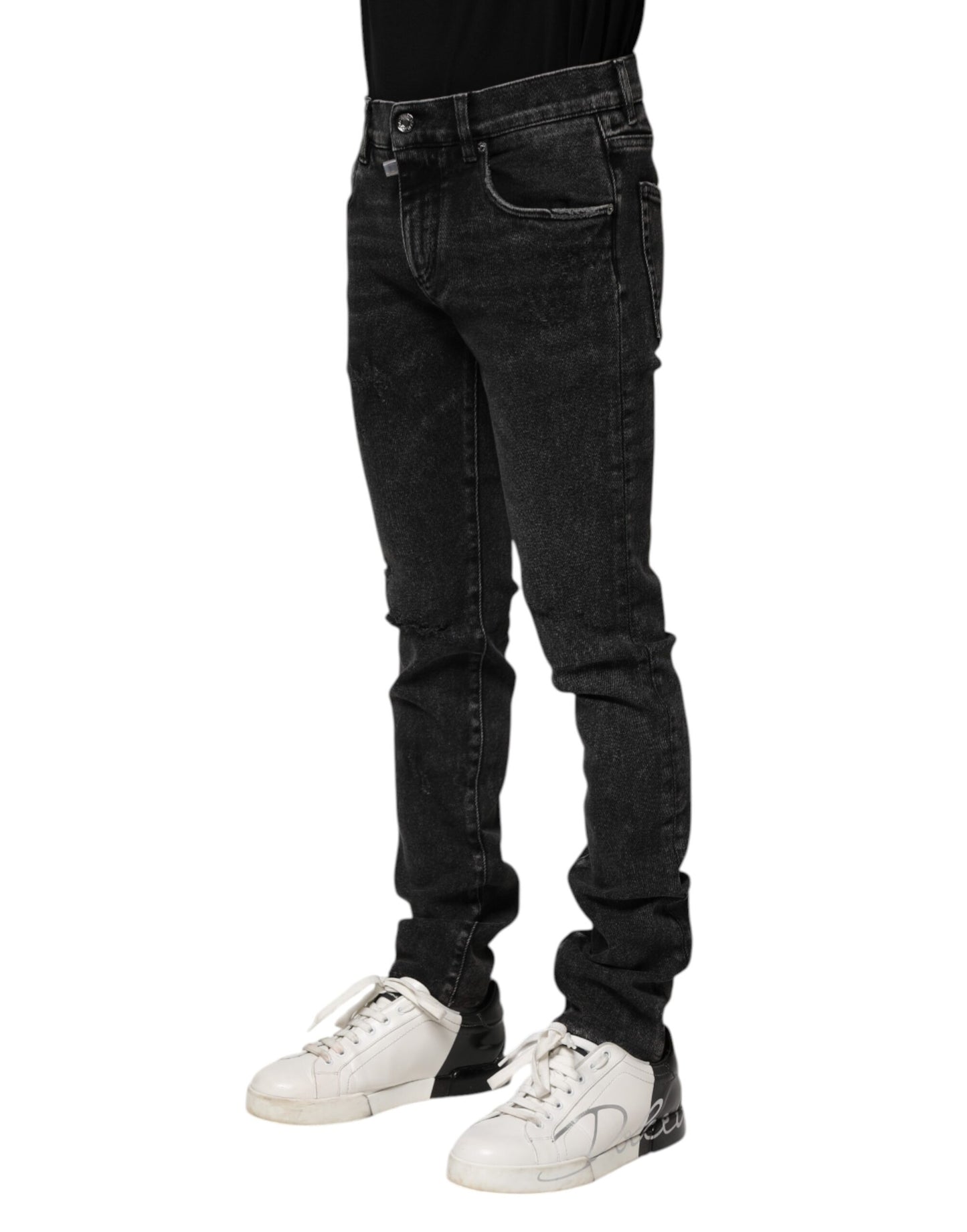Black Cotton Skinny Men Denim Jeans-Dolce & Gabbana-LabelTerrace.com