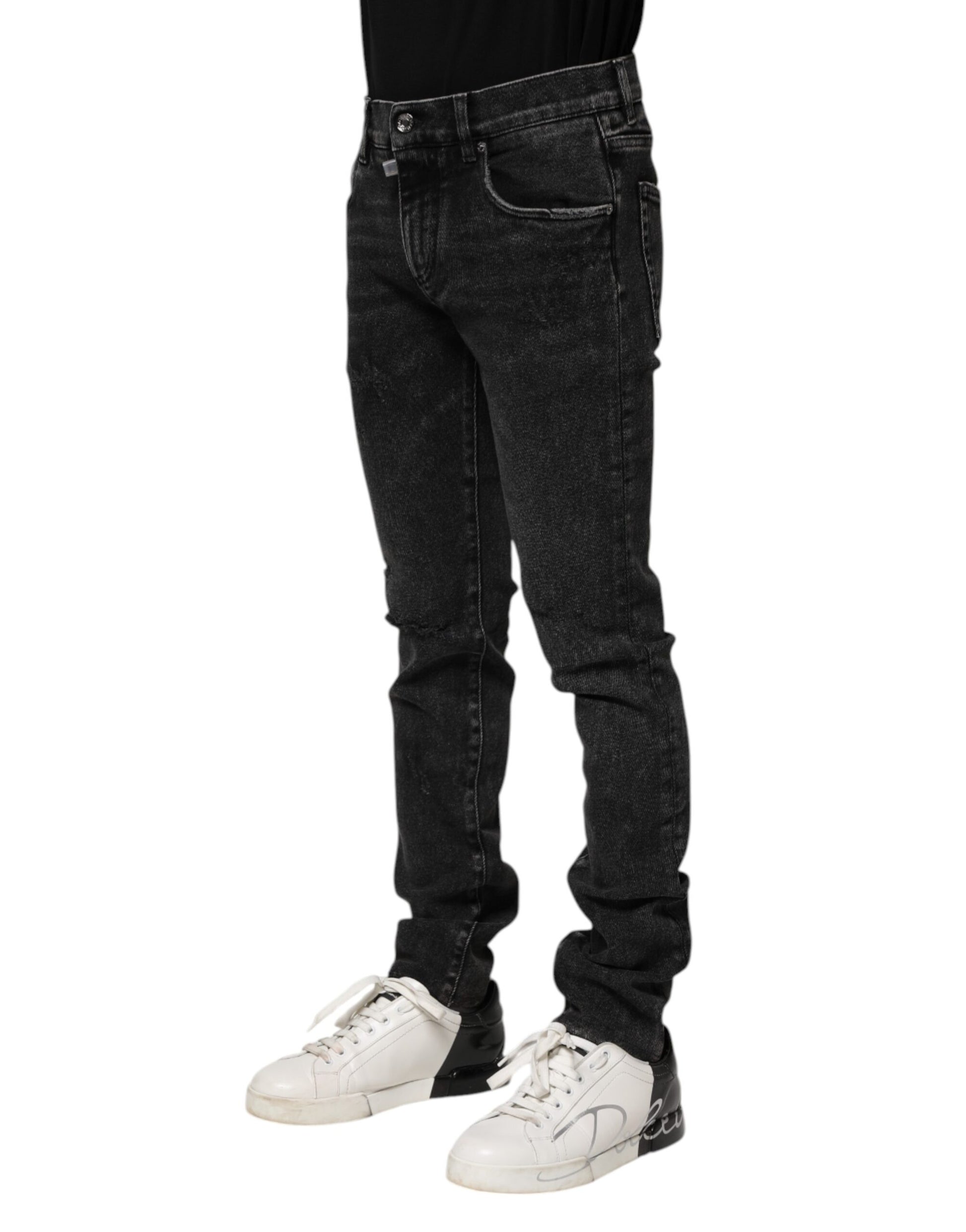 Black Cotton Skinny Men Denim Jeans-Dolce & Gabbana-LabelTerrace.com