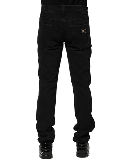 Black Cotton Skinny Men Denim Jeans-Dolce & Gabbana-LabelTerrace.com