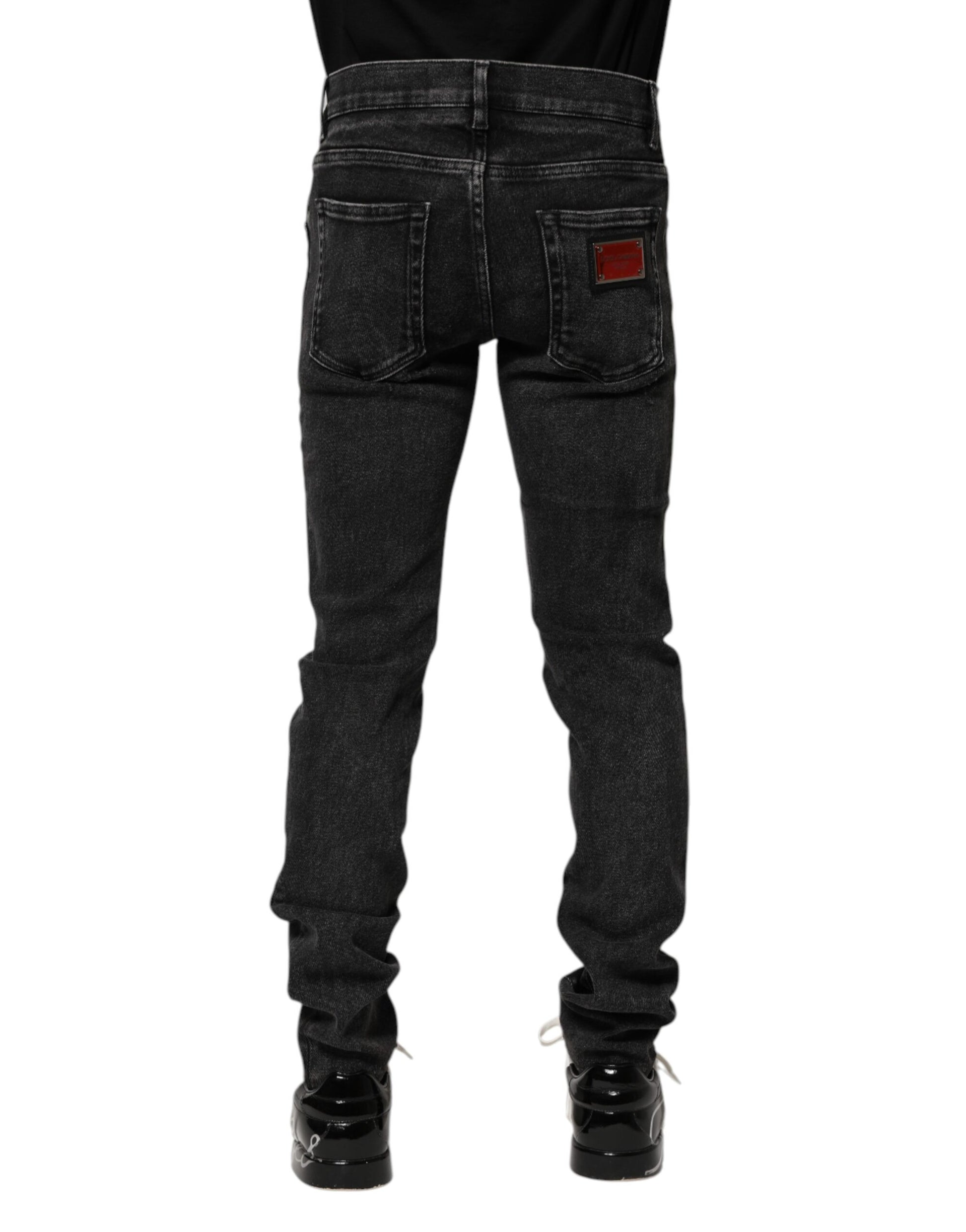 Black Cotton Skinny Men Denim Jeans-Dolce & Gabbana-LabelTerrace.com