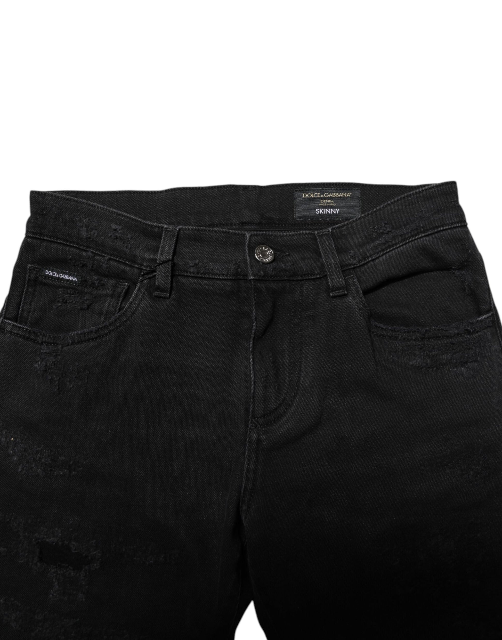 Black Cotton Skinny Men Denim Jeans-Dolce & Gabbana-LabelTerrace.com