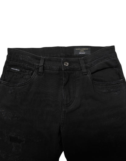 Black Cotton Skinny Men Denim Jeans-Dolce & Gabbana-LabelTerrace.com