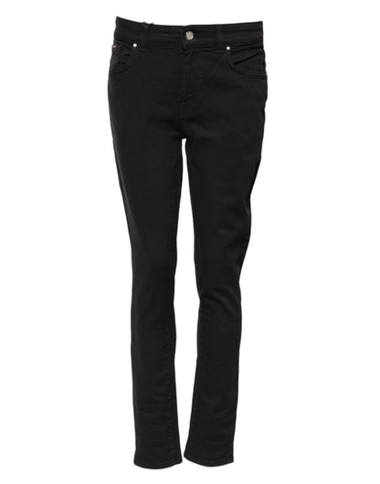 Black Cotton Skinny Mid Waist Denim Jeans-Dolce & Gabbana-LabelTerrace.com