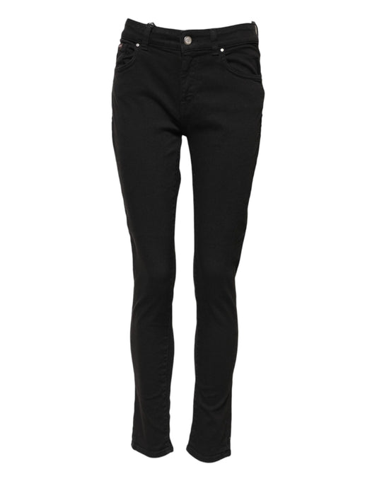 Black Cotton Skinny Mid Waist Denim Jeans-Dolce & Gabbana-LabelTerrace.com