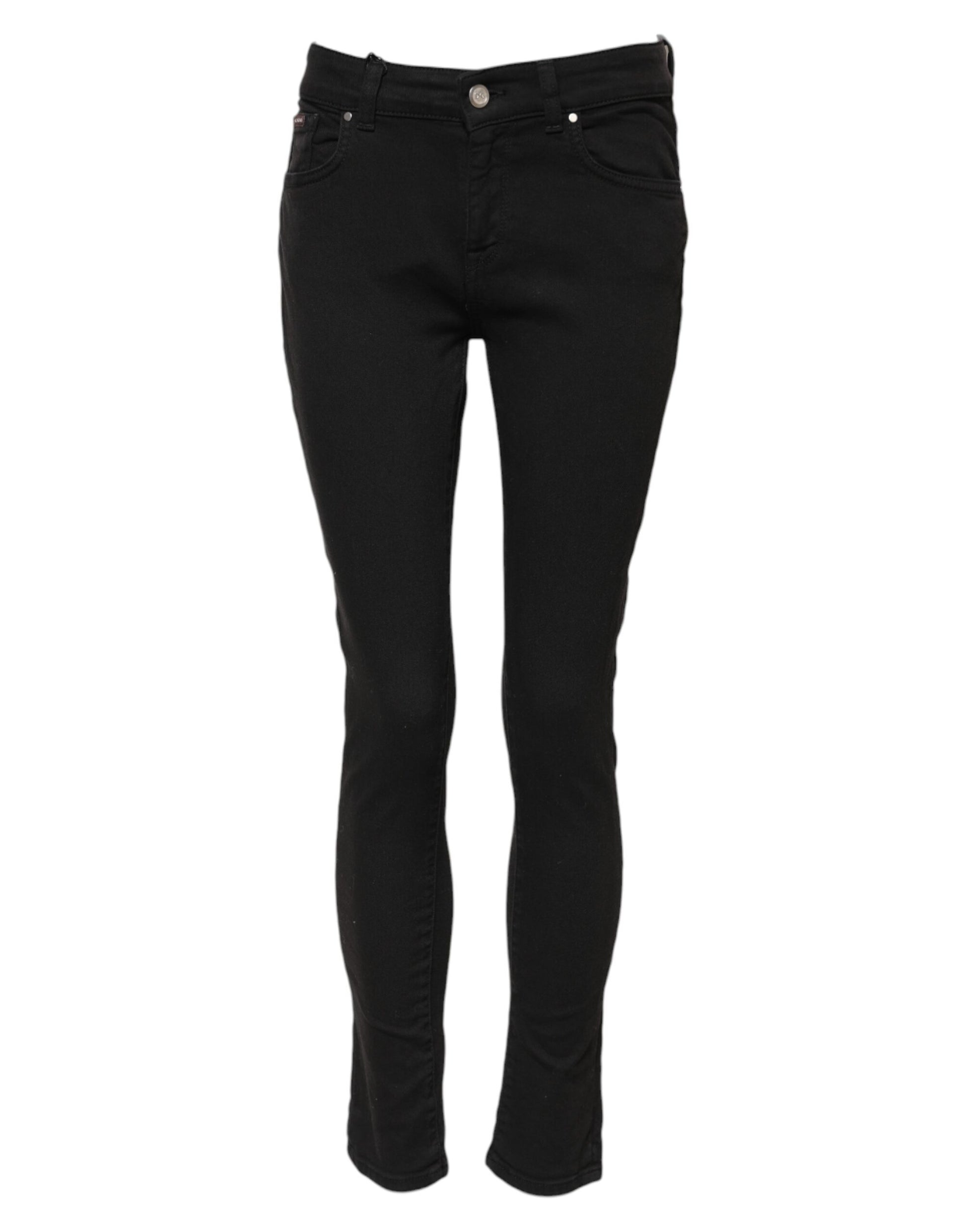 Black Cotton Skinny Mid Waist Denim Jeans-Dolce & Gabbana-LabelTerrace.com