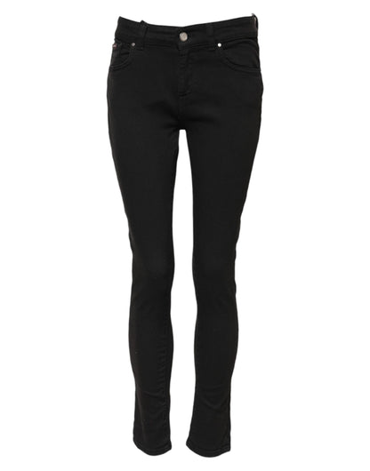 Black Cotton Skinny Mid Waist Denim Jeans-Dolce & Gabbana-LabelTerrace.com