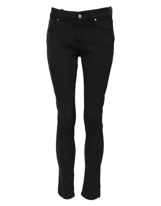 Black Cotton Skinny Mid Waist Denim Jeans-Dolce & Gabbana-LabelTerrace.com