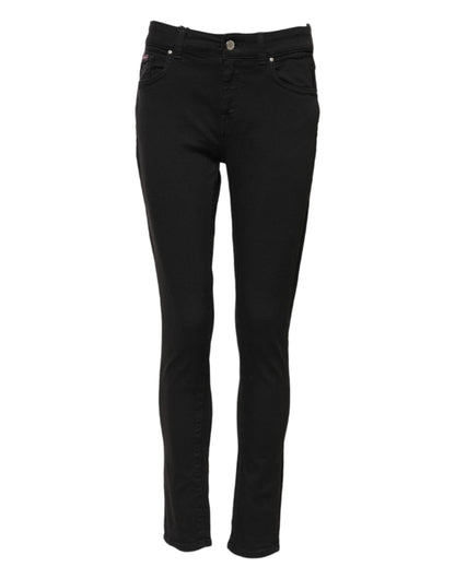 Black Cotton Skinny Mid Waist Denim Jeans-Dolce & Gabbana-LabelTerrace.com
