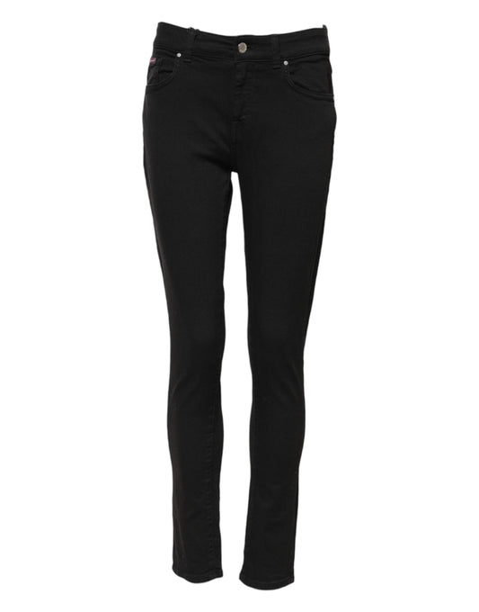 Black Cotton Skinny Mid Waist Denim Jeans-Dolce & Gabbana-LabelTerrace.com