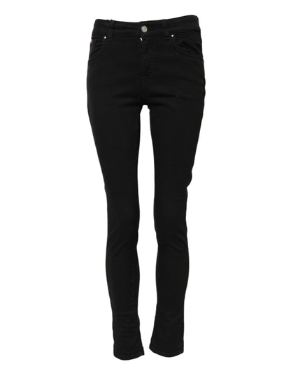 Black Cotton Skinny Mid Waist Denim Jeans-Dolce & Gabbana-LabelTerrace.com