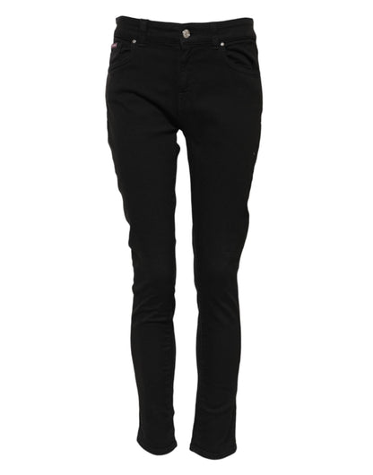 Black Cotton Skinny Mid Waist Denim Jeans-Dolce & Gabbana-LabelTerrace.com