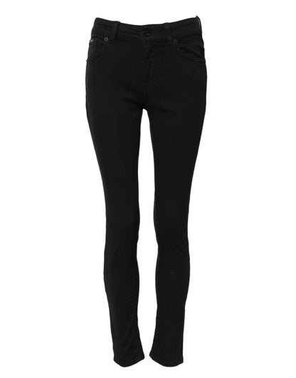 Black Cotton Skinny Mid Waist Denim Jeans-Dolce & Gabbana-LabelTerrace.com