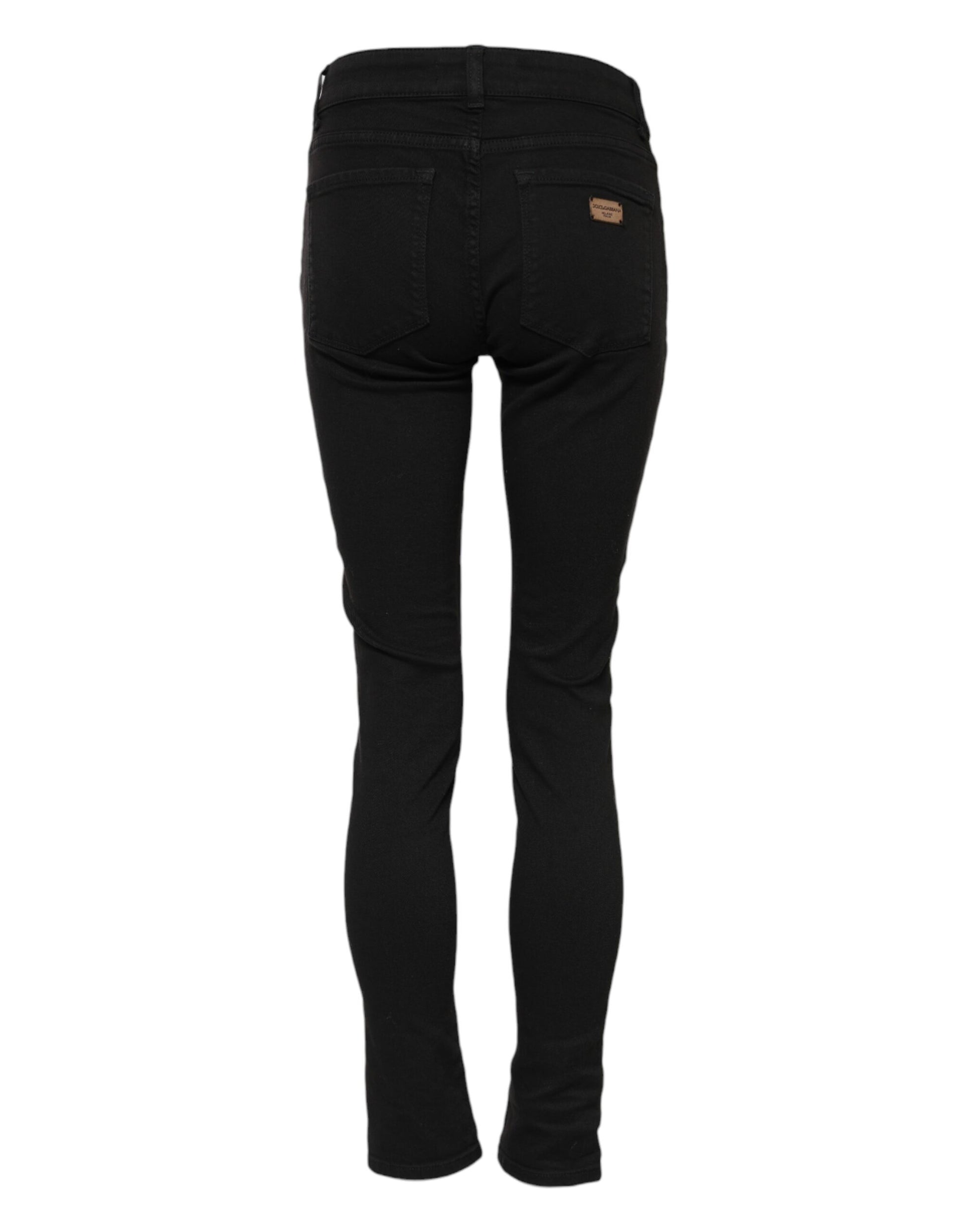 Black Cotton Skinny Mid Waist Denim Jeans-Dolce & Gabbana-LabelTerrace.com