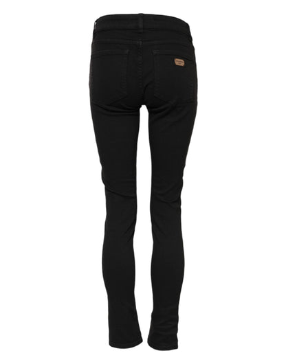 Black Cotton Skinny Mid Waist Denim Jeans-Dolce & Gabbana-LabelTerrace.com