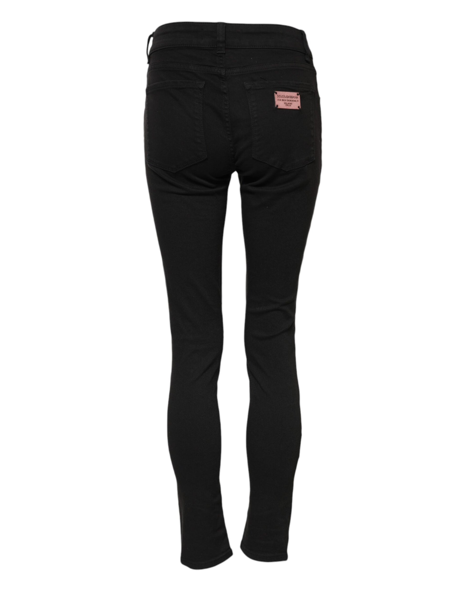Black Cotton Skinny Mid Waist Denim Jeans-Dolce & Gabbana-LabelTerrace.com