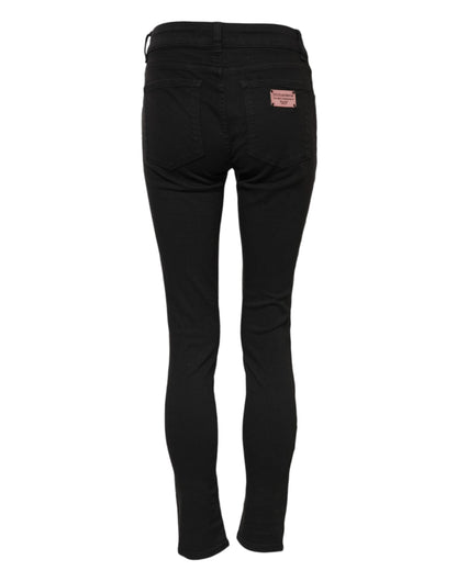 Black Cotton Skinny Mid Waist Denim Jeans-Dolce & Gabbana-LabelTerrace.com