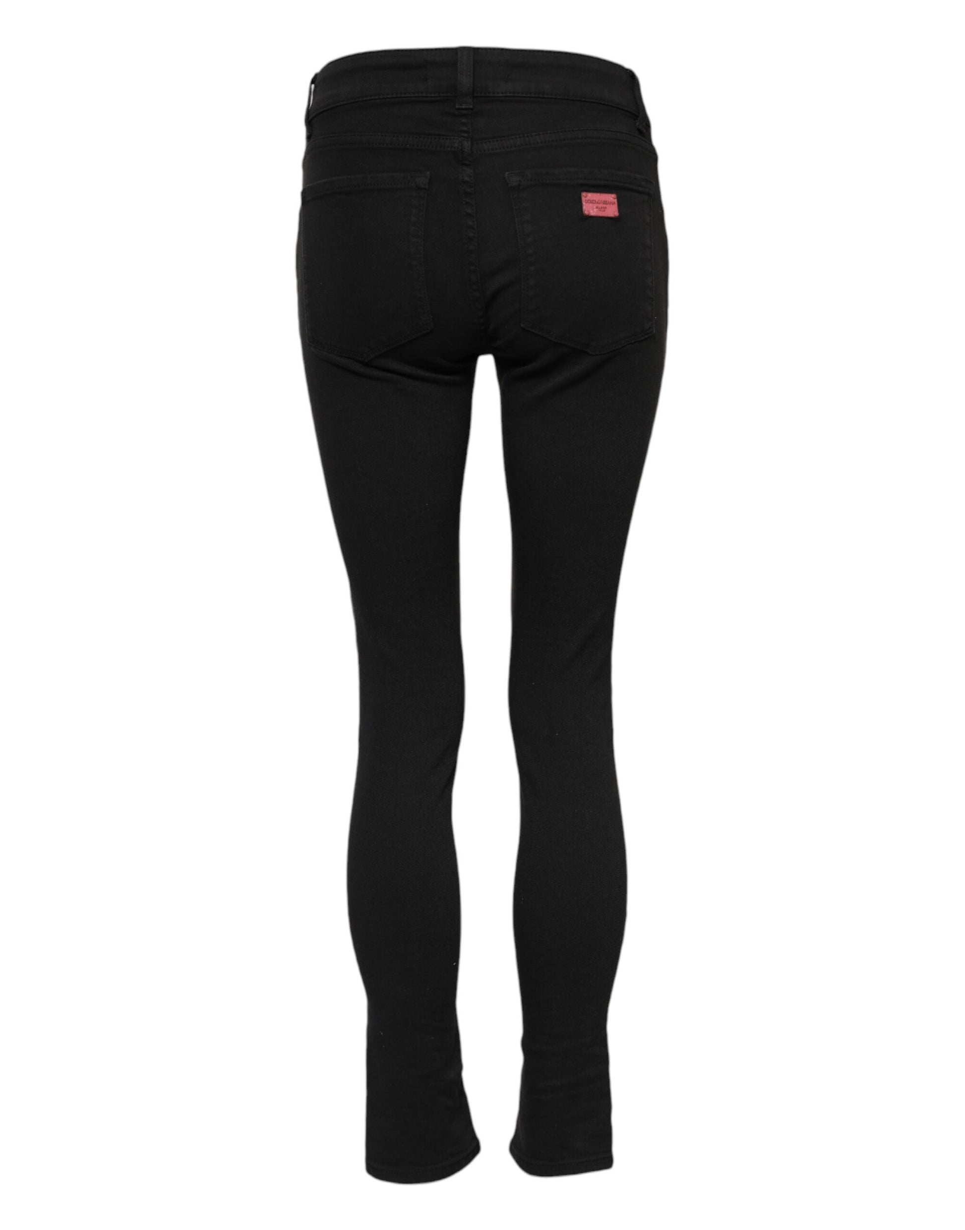 Black Cotton Skinny Mid Waist Denim Jeans-Dolce & Gabbana-LabelTerrace.com