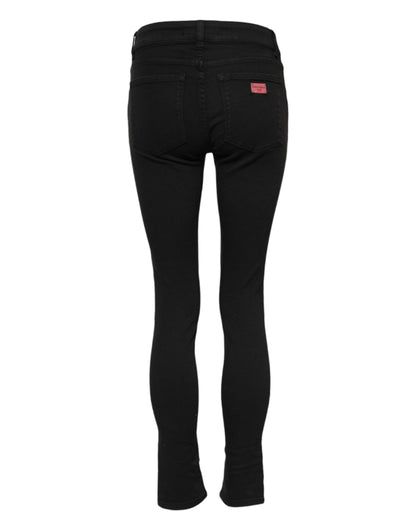 Black Cotton Skinny Mid Waist Denim Jeans-Dolce & Gabbana-LabelTerrace.com
