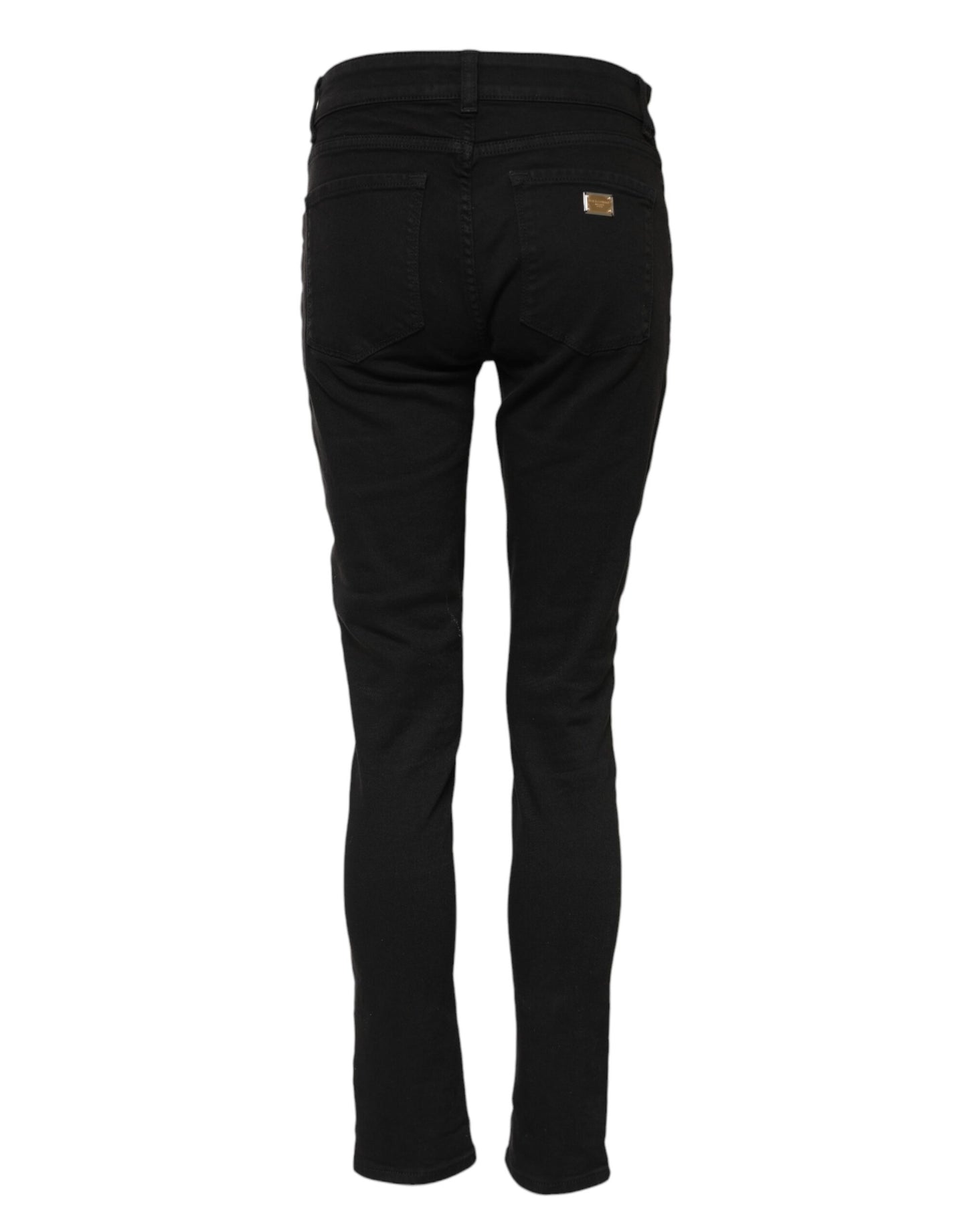 Black Cotton Skinny Mid Waist Denim Jeans-Dolce & Gabbana-LabelTerrace.com