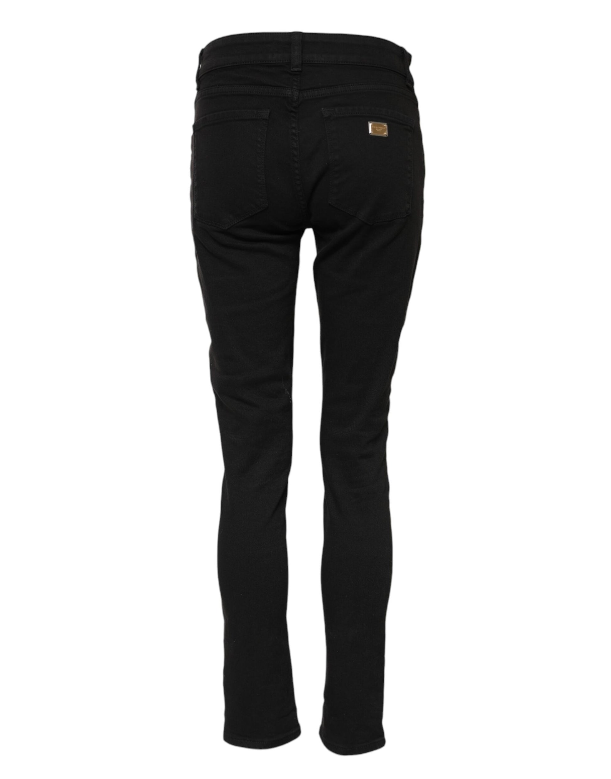 Black Cotton Skinny Mid Waist Denim Jeans-Dolce & Gabbana-LabelTerrace.com